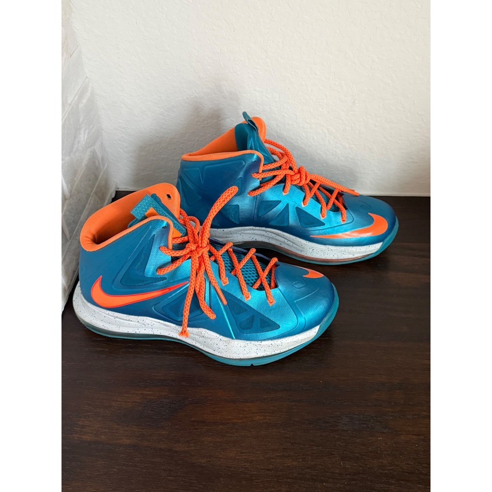 Nike LeBron 10 GS Windchill Blue Diamond Orange Kids Size 6Y
